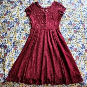 Maroon Lace Dress Medium Gigileer
